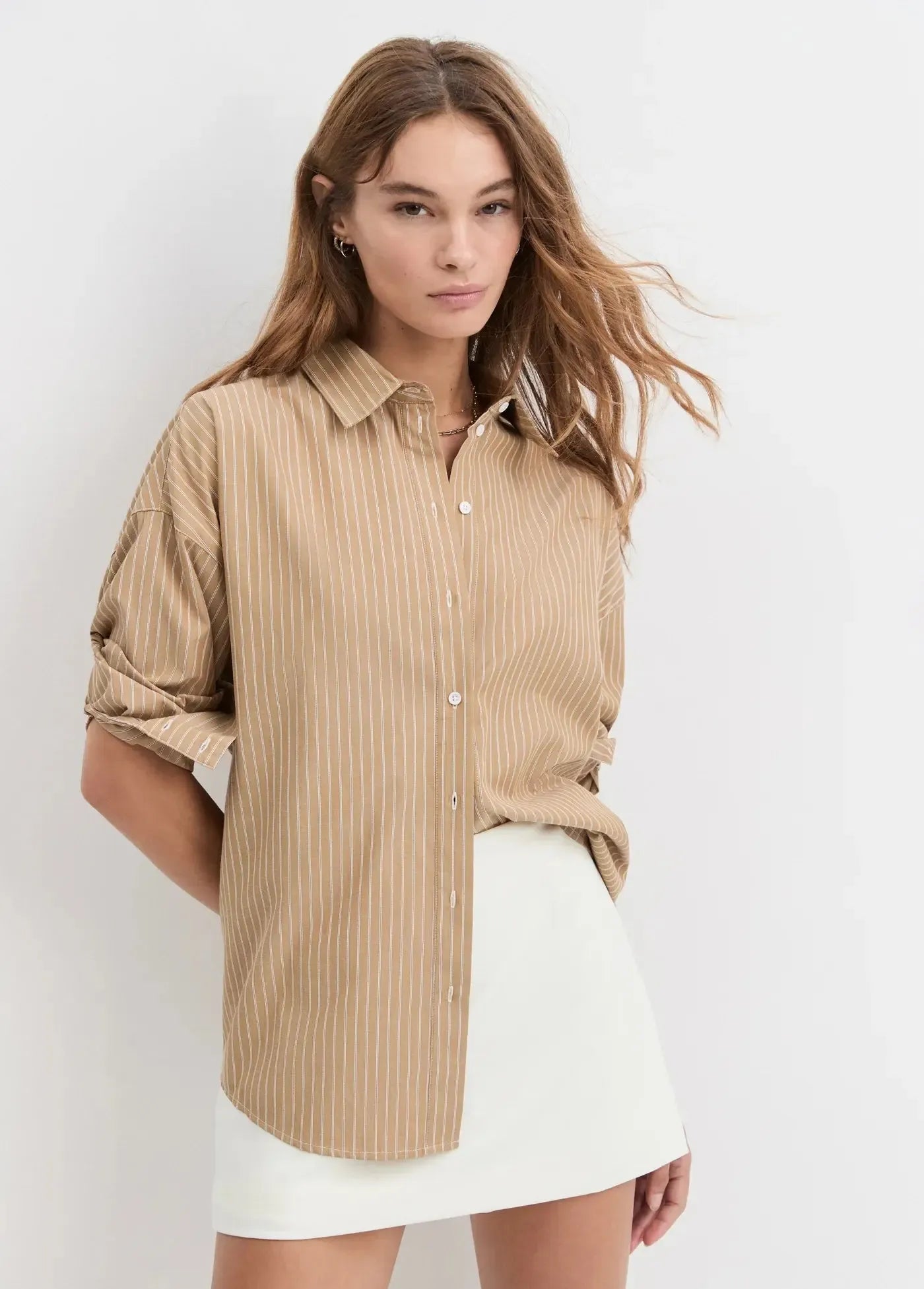 Favorite Daughter Ex Boyfriend Shirt - Oatmeal Stripe-Hand In Pocket