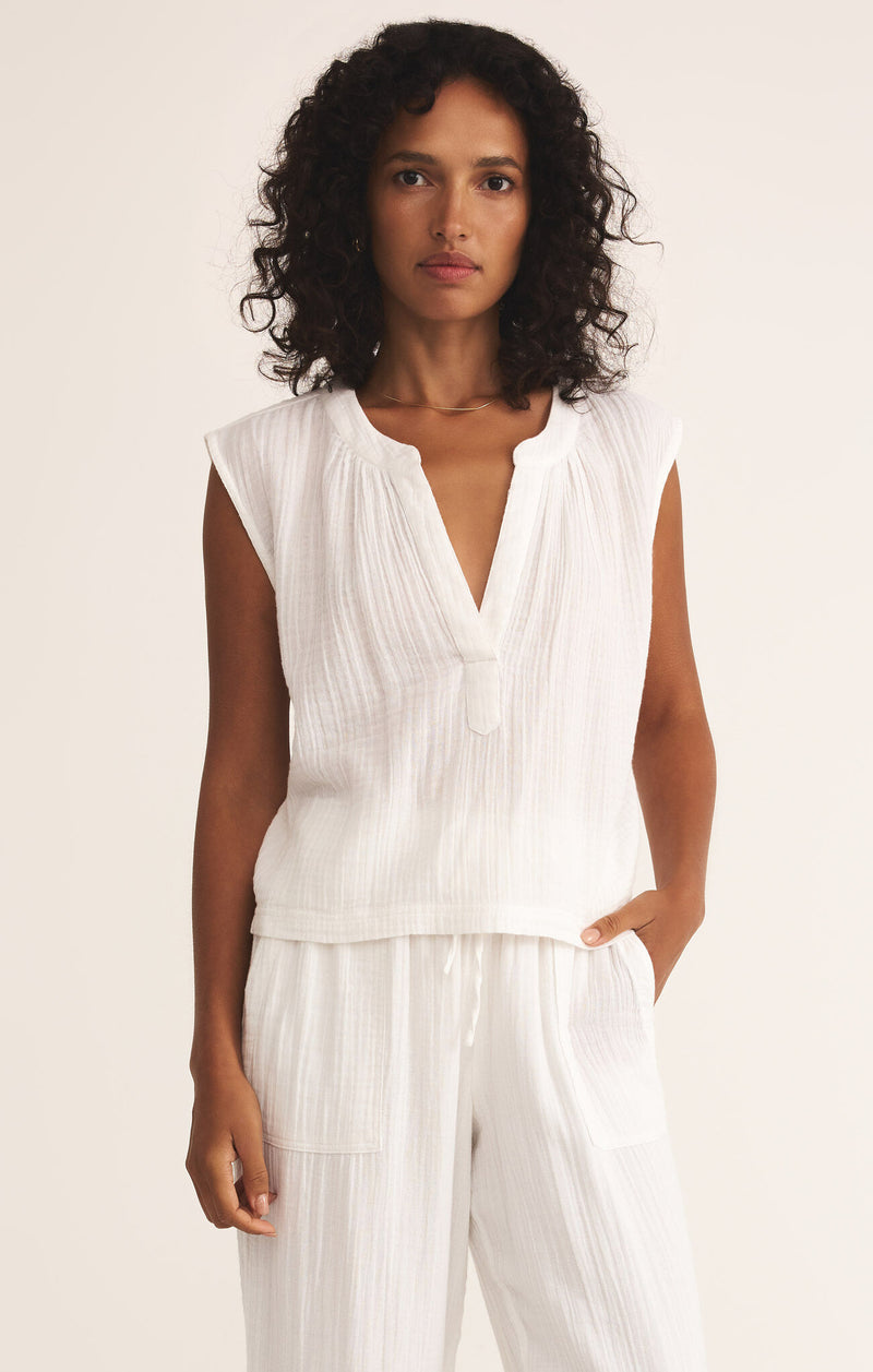 Z Supply Cliffside Airy Top- White-Hand In Pocket