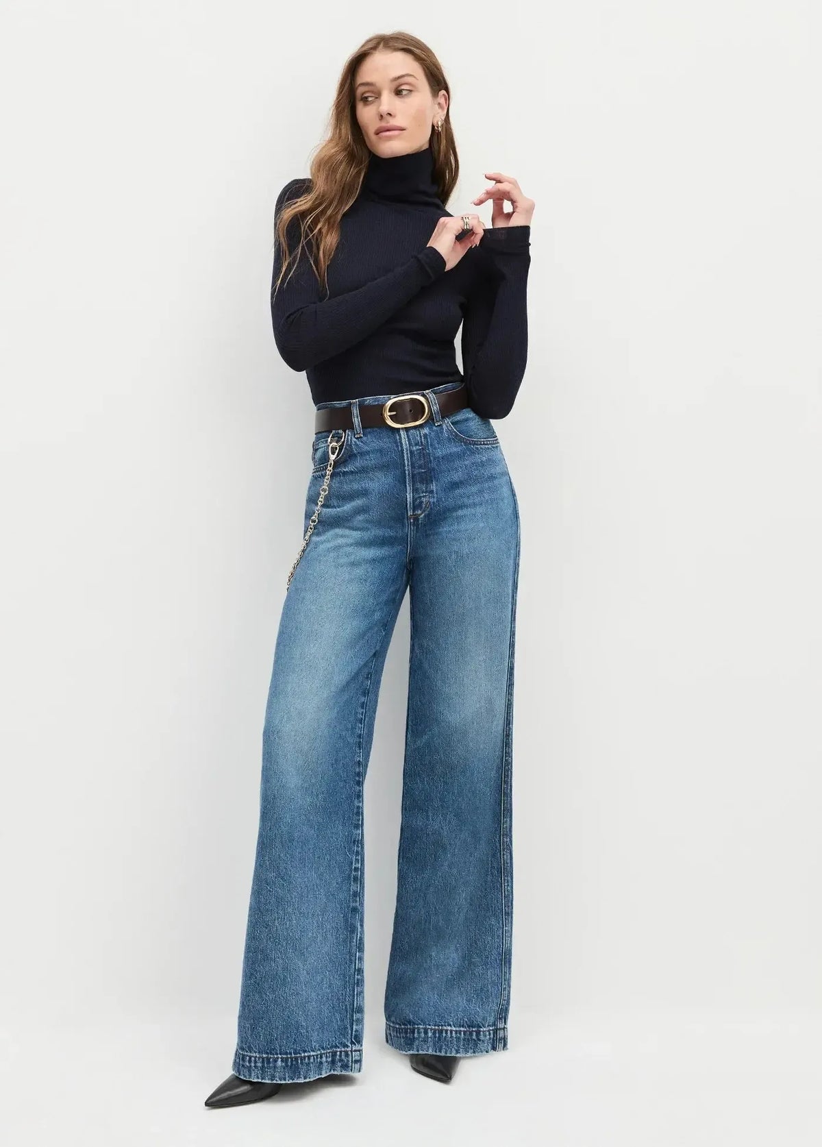 Favorite Daughter The Amelia L/S Top- Navy-Hand In Pocket