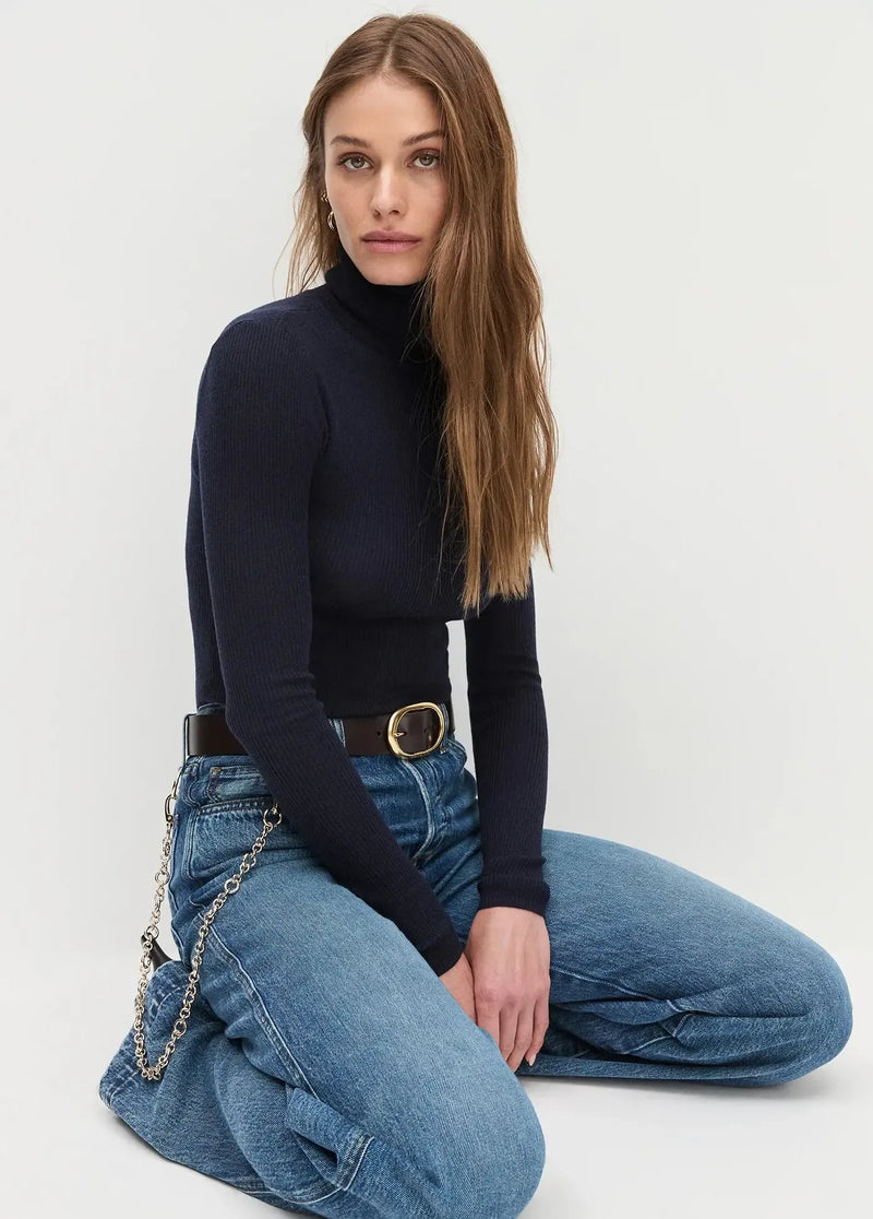 Favorite Daughter The Amelia L/S Top- Navy-Hand In Pocket