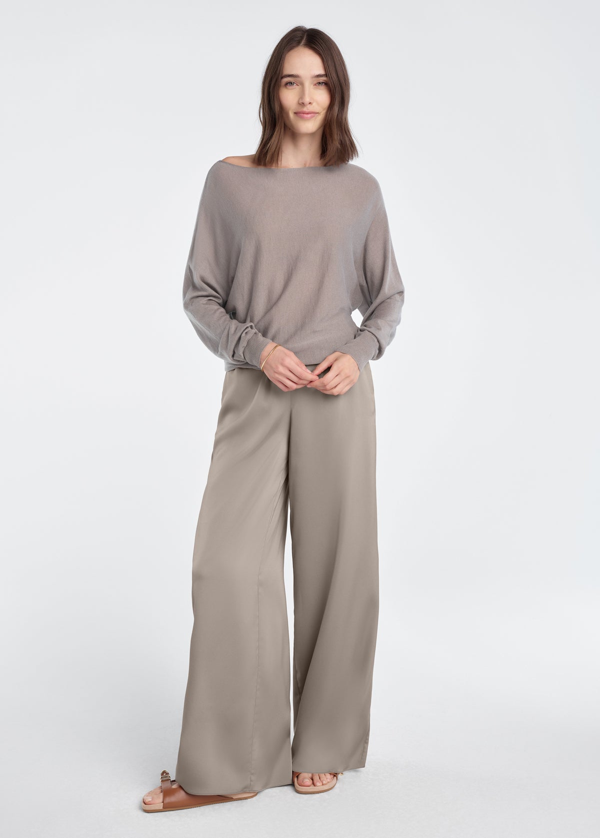 Favorite Daughter Everything Wide Leg Pant - Taupe-Hand In Pocket