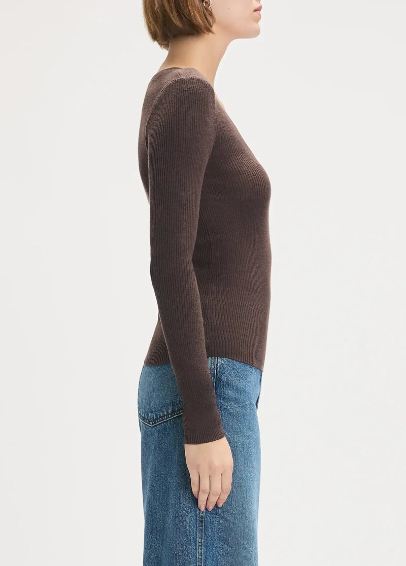 Favorite Daughter Take It Easy LS Top - Coffee-Hand In Pocket