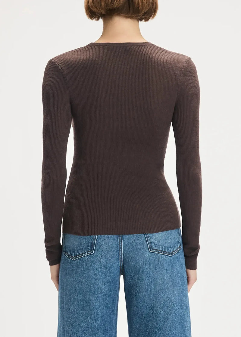 Favorite Daughter Take It Easy LS Top - Coffee-Hand In Pocket