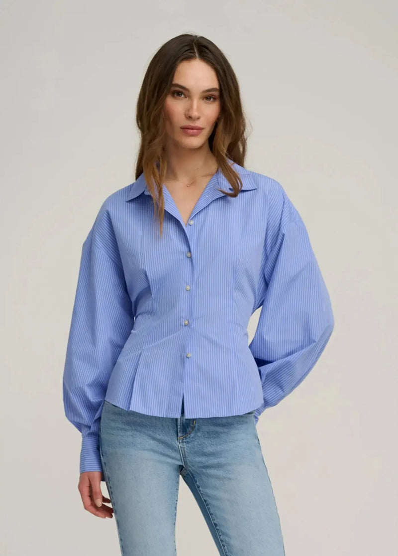Favorite Daughter The Back Story Shirt - Blue/White Stripe-Hand In Pocket