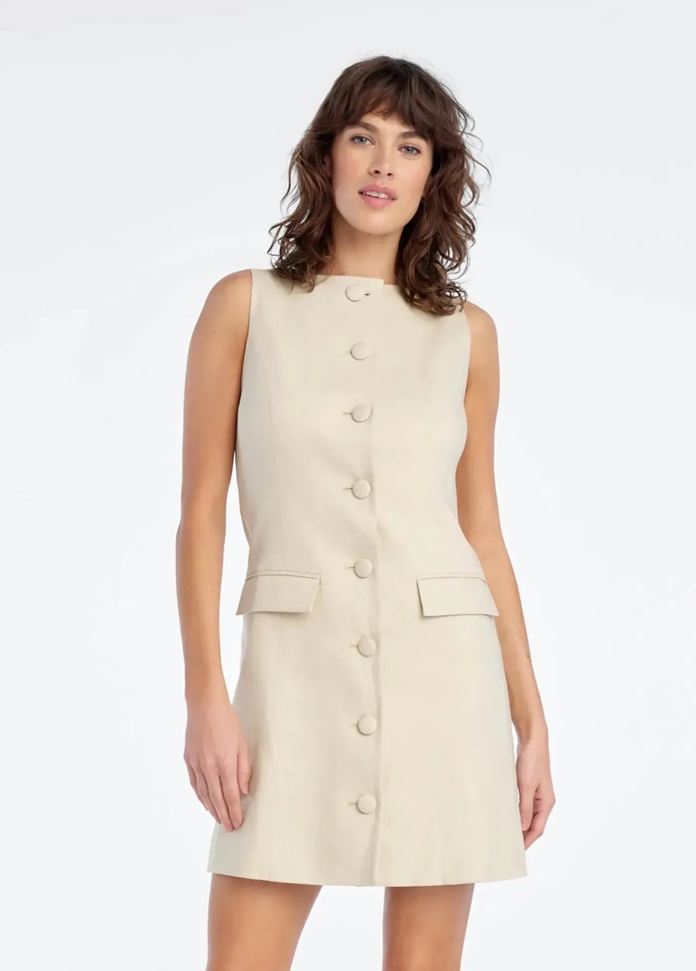 Favorite Daughter The CeCe Linen Dress - Light Khaki-Hand In Pocket