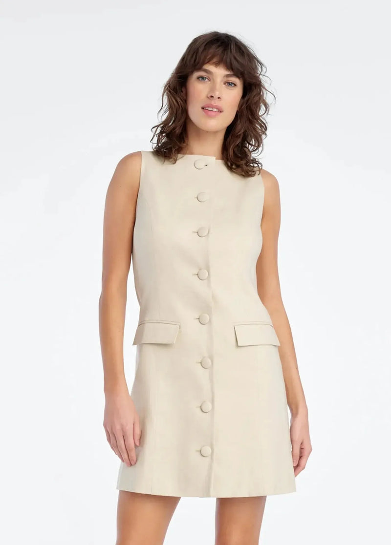 Favorite Daughter The CeCe Linen Dress - Light Khaki-Hand In Pocket