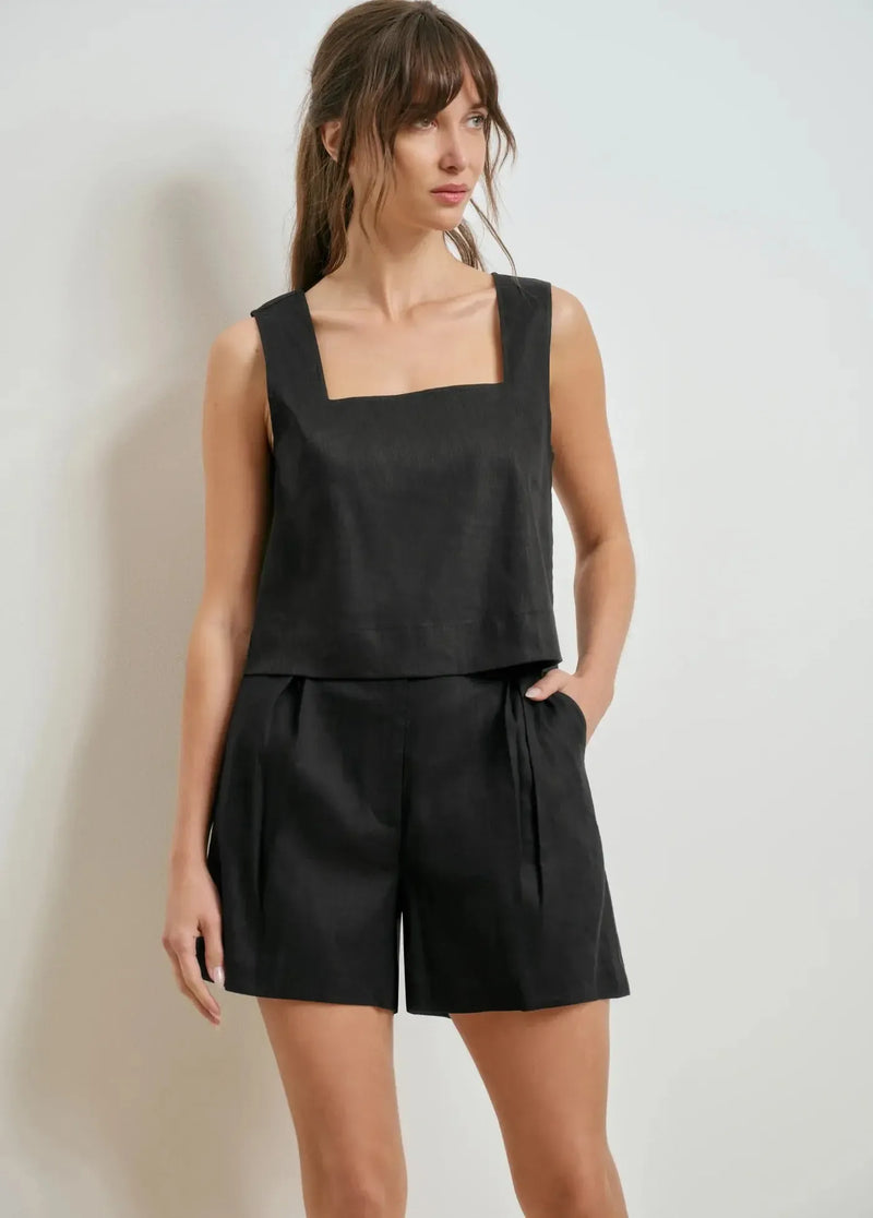 Favorite Daughter The Linen Abby Top - Black-Hand In Pocket