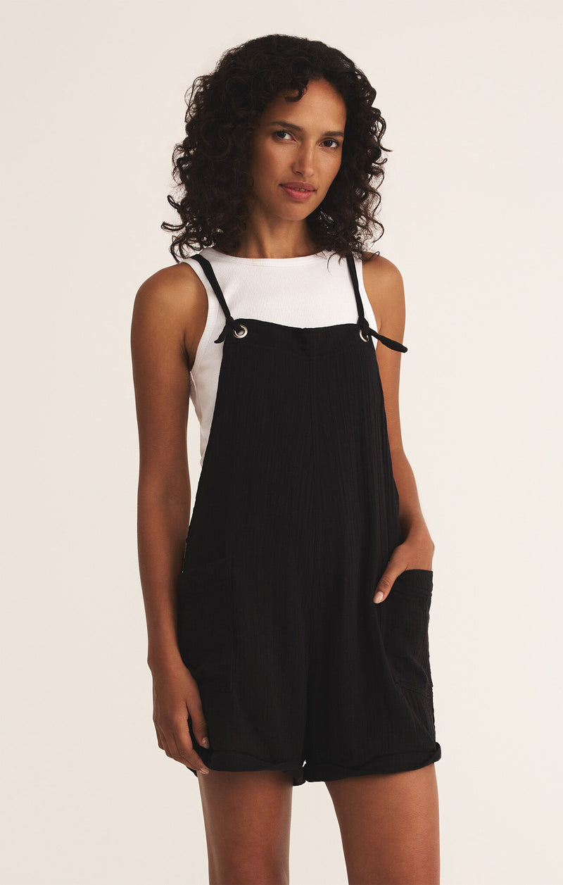 Z Supply Montague Airy Romper-Black-Hand In Pocket