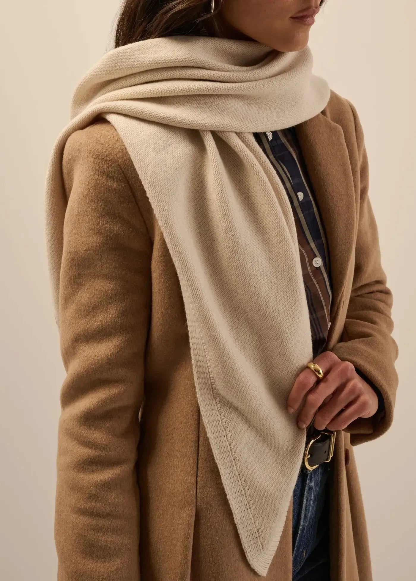 Favorite Daughter The Oversized Triangle Scarf - Ivory-Hand In Pocket