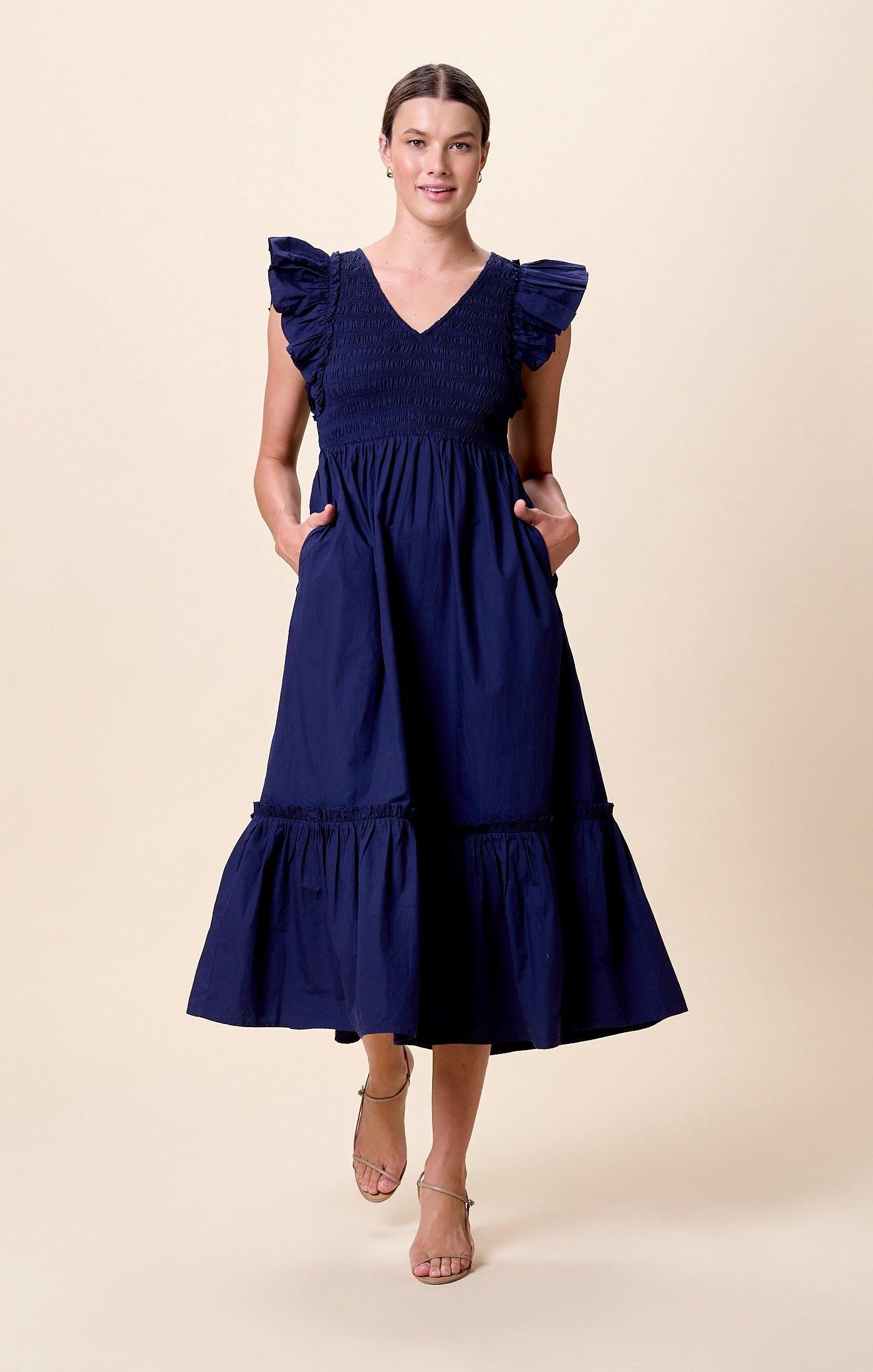 Cleobella Gladys Ankle Dress- Peacoat-Hand In Pocket