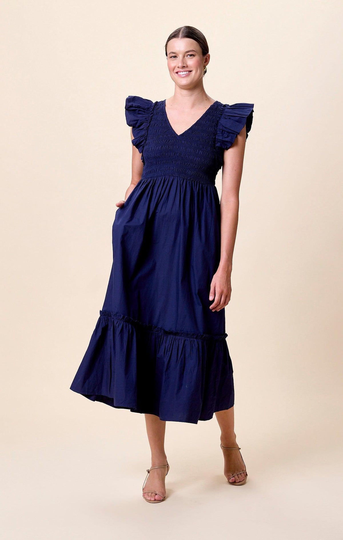 Cleobella Gladys Ankle Dress- Peacoat-Hand In Pocket