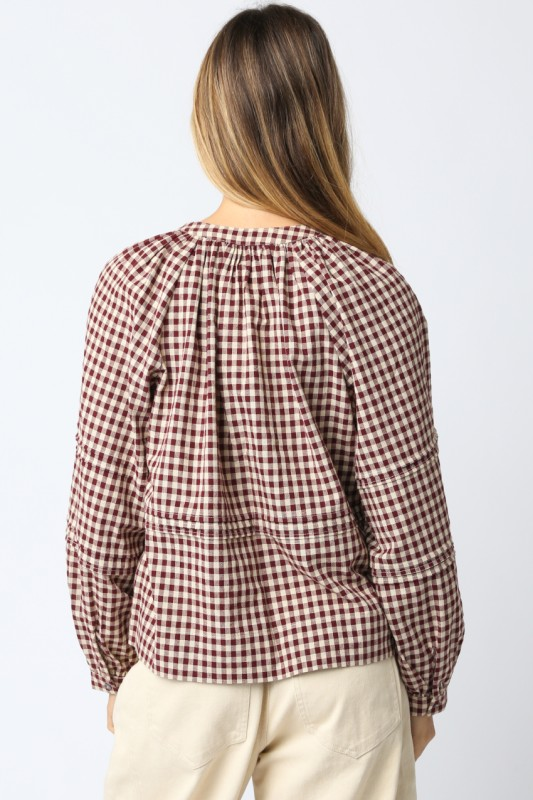 Amaya Checkered Blouse - Burgundy/Taupe