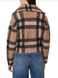 Habitual Plaid Zip Front Cardigan- Brown-Hand In Pocket