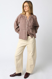 Amaya Checkered Blouse - Burgundy/Taupe