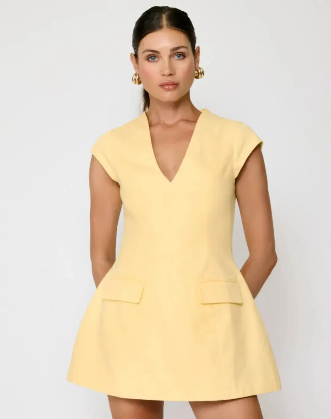 Line + Dot Eleodra Mini Dress- Yellow-Hand In Pocket