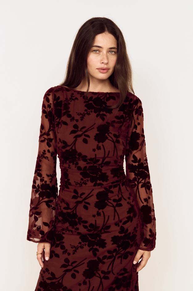 MINKPINK Anouk Velvet Midi Dress - Chocolate-Hand In Pocket