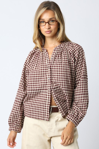 Amaya Checkered Blouse - Burgundy/Taupe