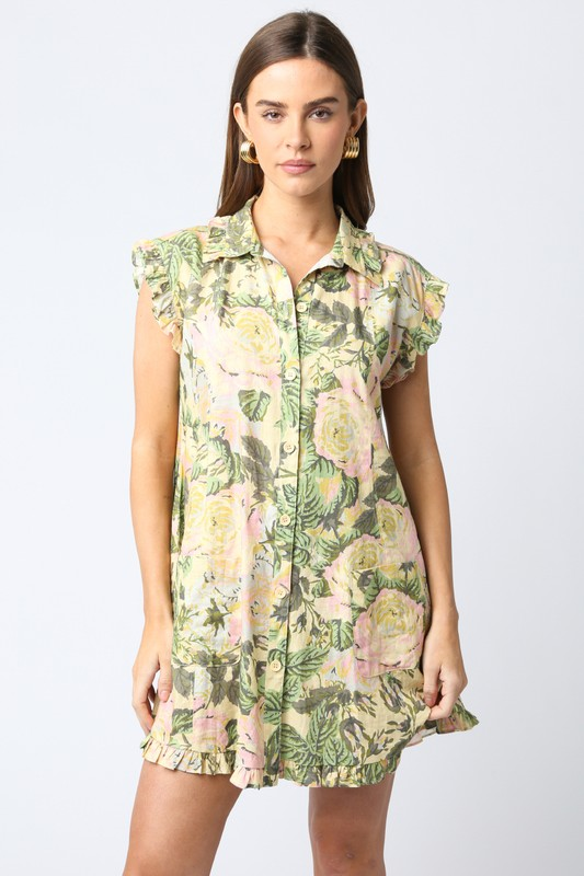 Tim Floral Dress-Pear Green-Hand In Pocket