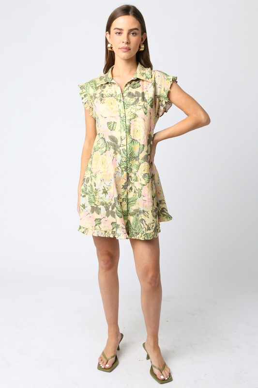 Tim Floral Dress-Pear Green-Hand In Pocket