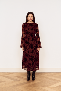 MINKPINK Anouk Velvet Midi Dress - Chocolate-Hand In Pocket