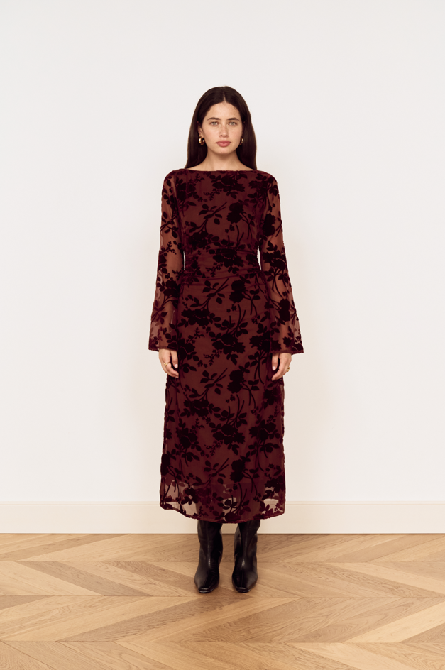 MINKPINK Anouk Velvet Midi Dress - Chocolate-Hand In Pocket