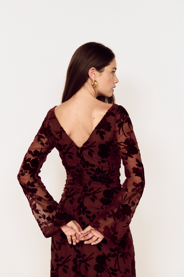 MINKPINK Anouk Velvet Midi Dress - Chocolate-Hand In Pocket
