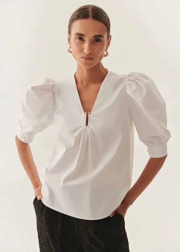 Exquise Maggie Blouse- White-Hand In Pocket