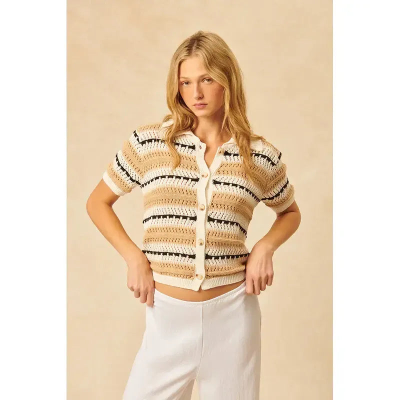 John & Jenn Makai SS Cardigan - Panorama-Hand In Pocket