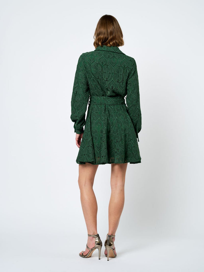 Ciebon Embroidered Lace Shirt Dress - Green-Hand In Pocket