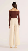 MinkPink Jane Drill Straight Leg Pants - Ecru-Hand In Pocket