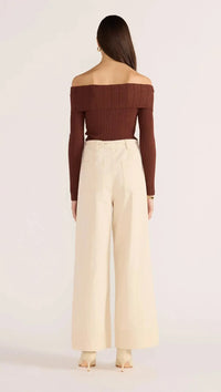 MinkPink Jane Drill Straight Leg Pants - Ecru-Hand In Pocket