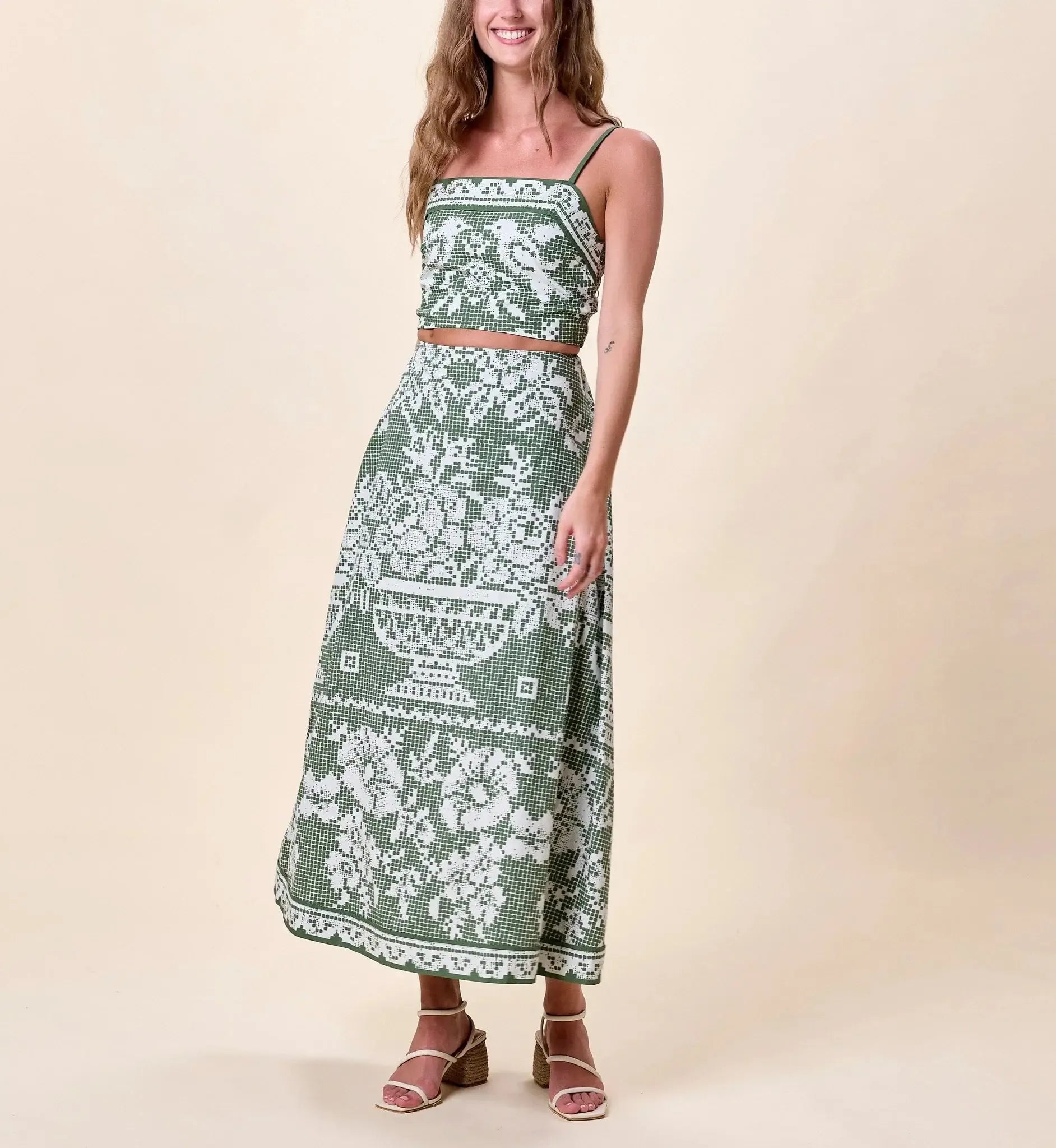 Cleobella Jasmine Ankle Skirt- Verdant Flight-Hand In Pocket