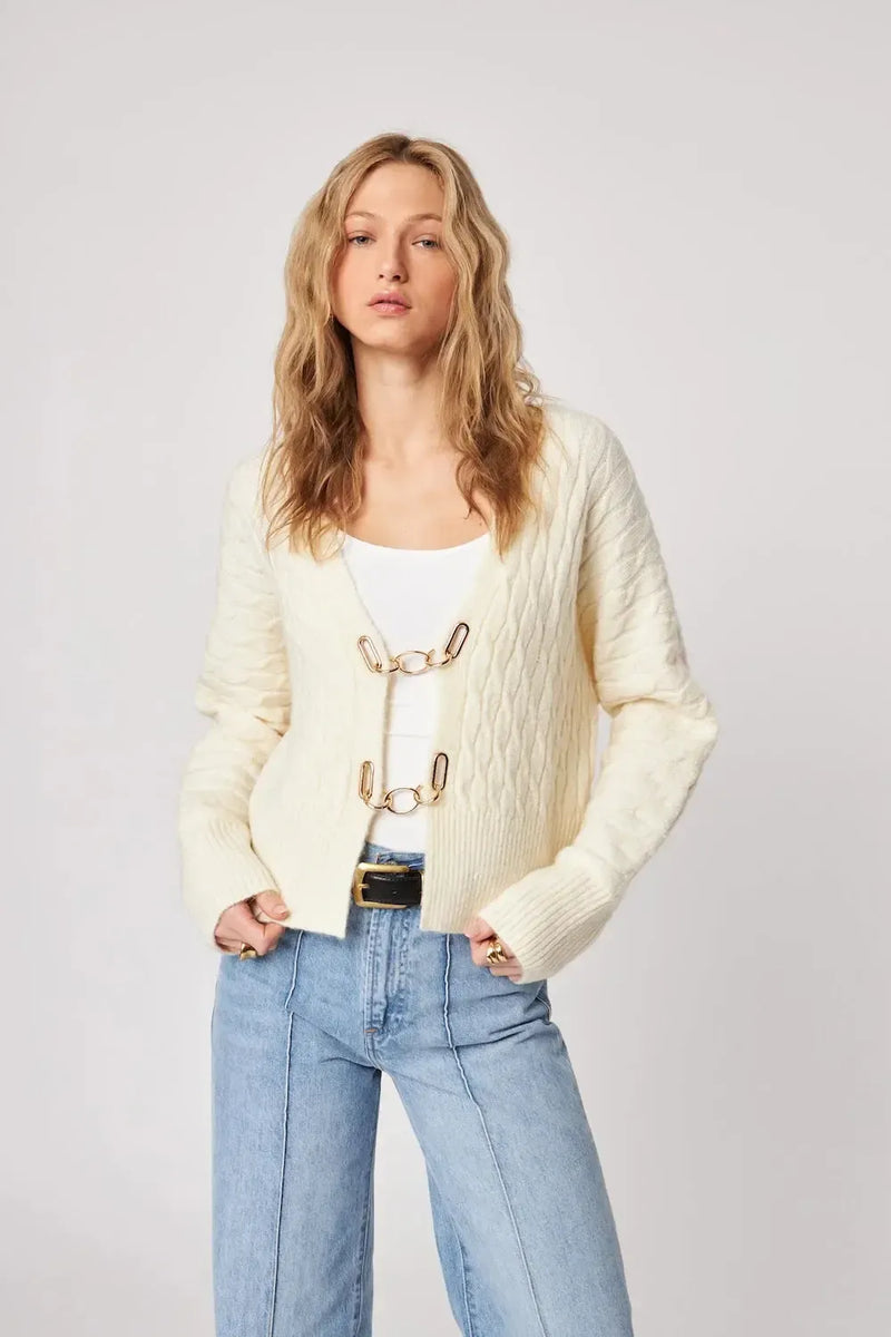 John & Jenn Emile Cardigan- Alabaster-Hand In Pocket