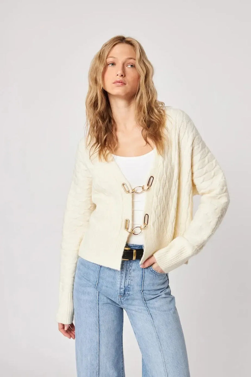 John & Jenn Emile Cardigan- Alabaster-Hand In Pocket