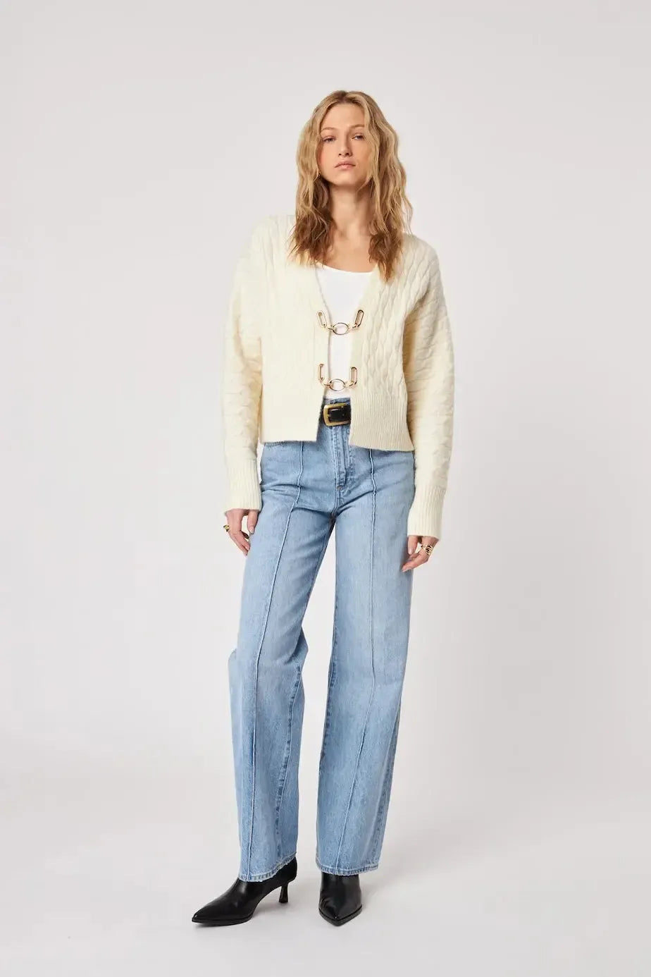 John & Jenn Emile Cardigan- Alabaster-Hand In Pocket