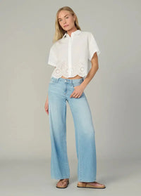 Joe's Jeans Eyelet Short Sleeve Top - White-Hand In Pocket