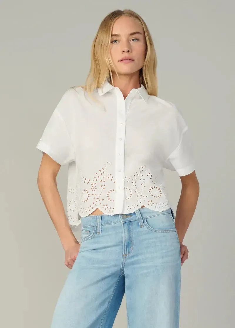 Joe's Jeans Eyelet Short Sleeve Top - White-Hand In Pocket