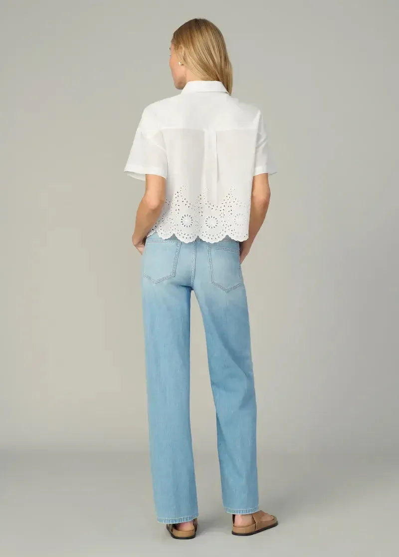 Joe's Jeans Eyelet Short Sleeve Top - White-Hand In Pocket