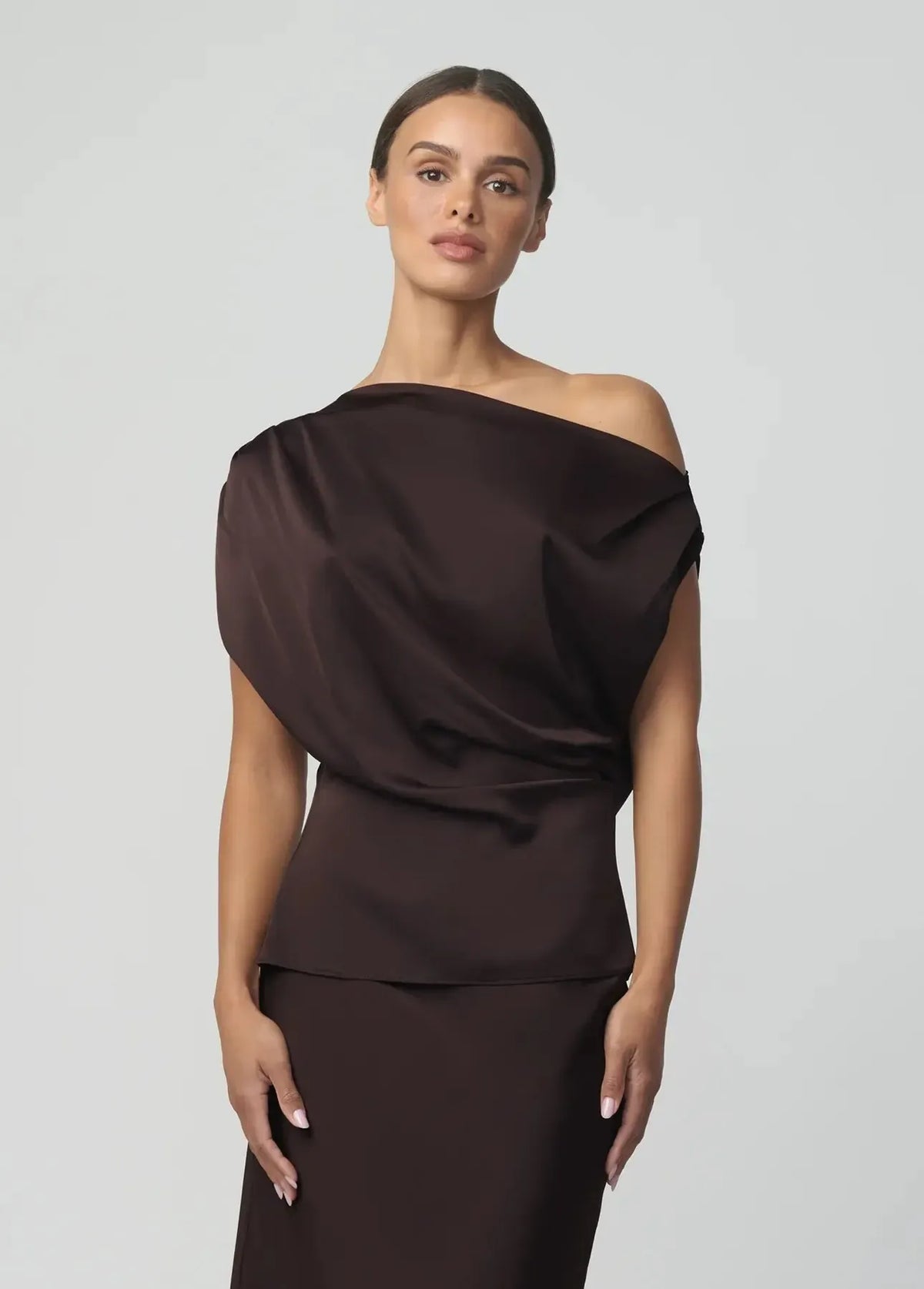 Joe's Jeans The Isla Draped Blouse - Espresso-Hand In Pocket