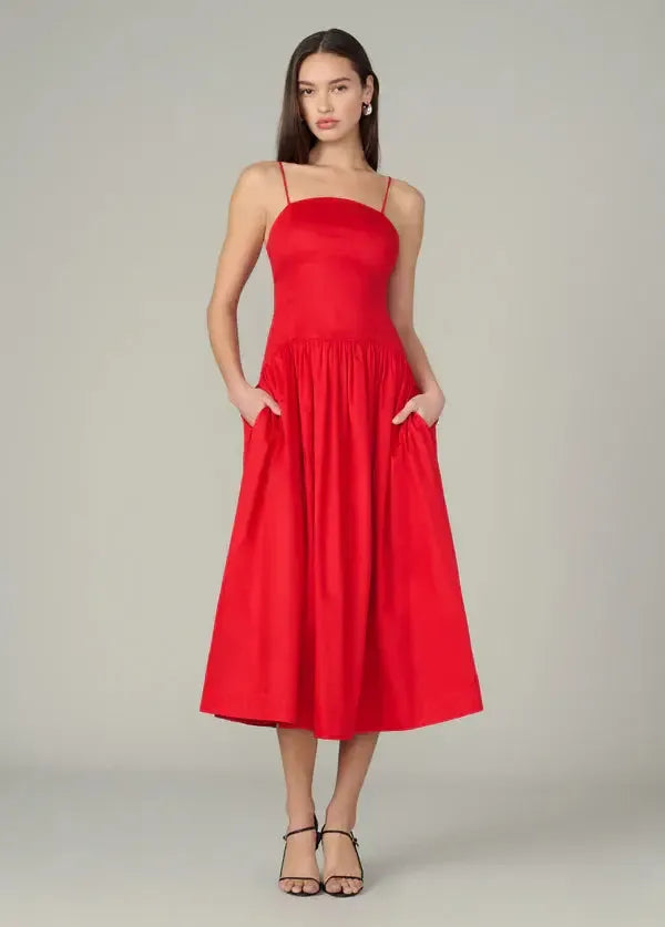 Joe's Jeans Mara Maxi Dress- Cherry Red-Hand In Pocket