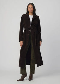 Joe's Jeans The Vegan Suede Long Coat - Dark Chocolate-Hand In Pocket