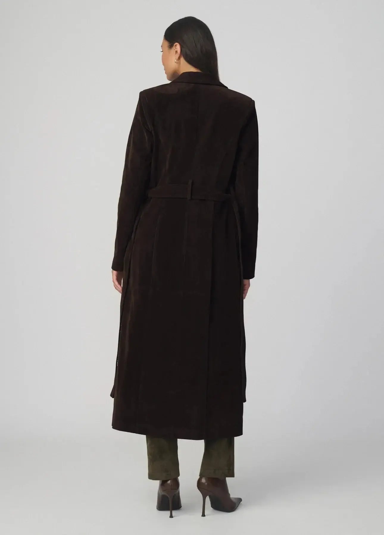 Joe's Jeans The Vegan Suede Long Coat - Dark Chocolate-Hand In Pocket