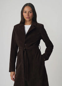 Joe's Jeans The Vegan Suede Long Coat - Dark Chocolate-Hand In Pocket
