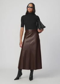 Joe's Jeans The Tavi Vegan Leather Skirt - Dark Chocolate-Hand In Pocket