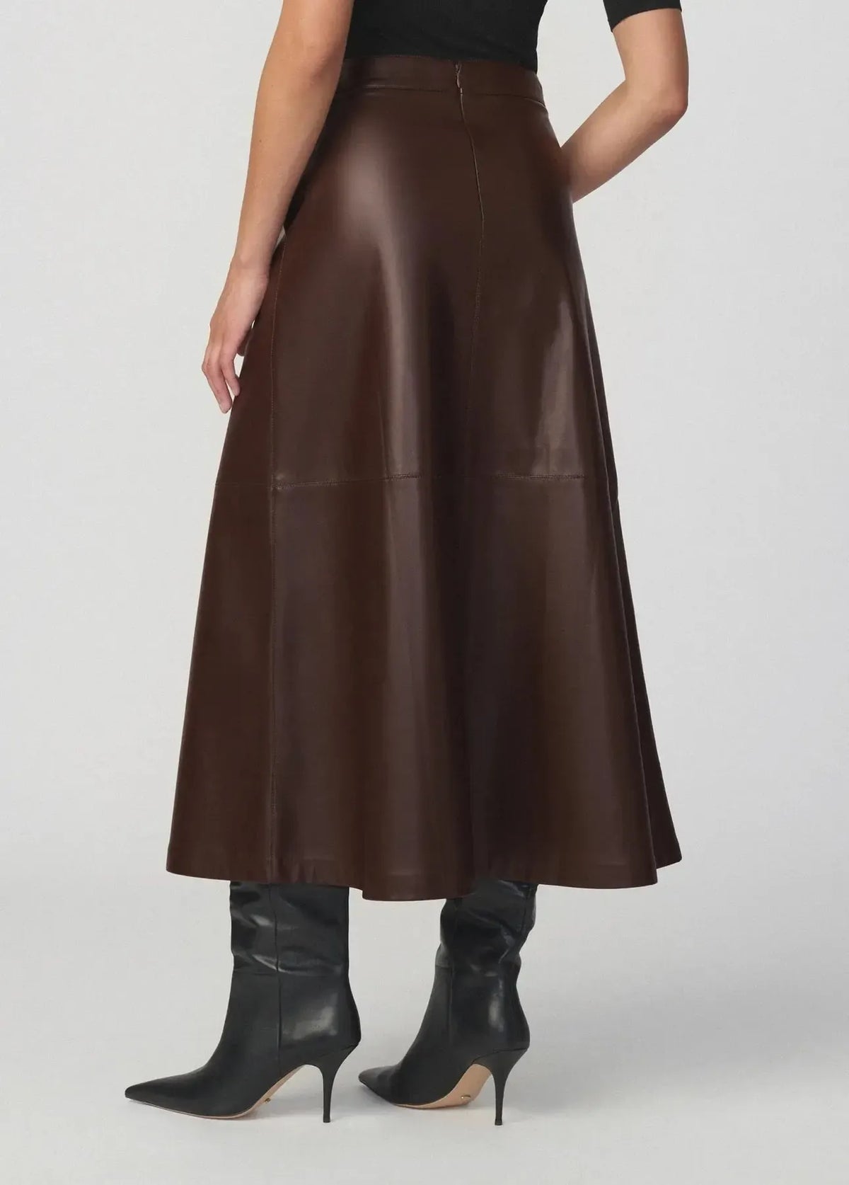 Joe's Jeans The Tavi Vegan Leather Skirt - Dark Chocolate-Hand In Pocket