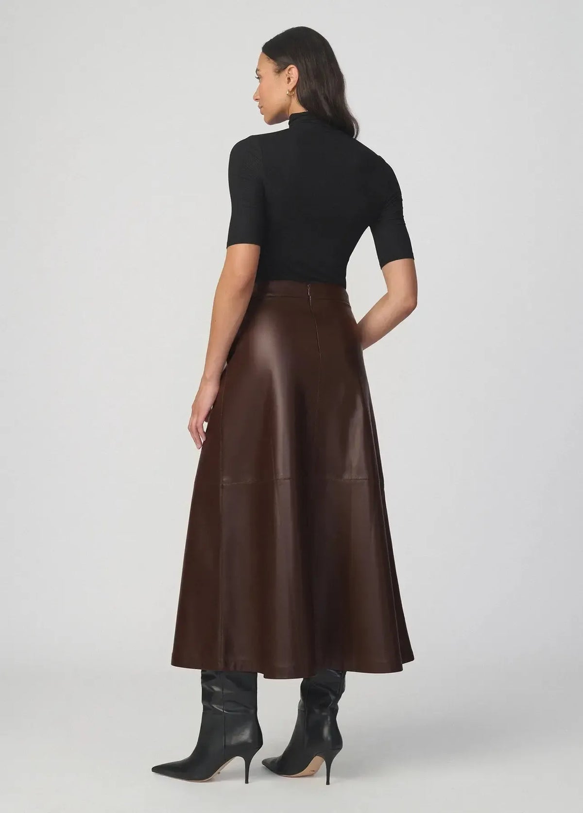 Joe's Jeans The Tavi Vegan Leather Skirt - Dark Chocolate-Hand In Pocket