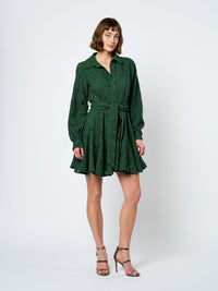 Ciebon Embroidered Lace Shirt Dress - Green-Hand In Pocket