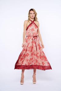 Ciebon Betty Scarf Print Halter Dress - Red-Hand In Pocket