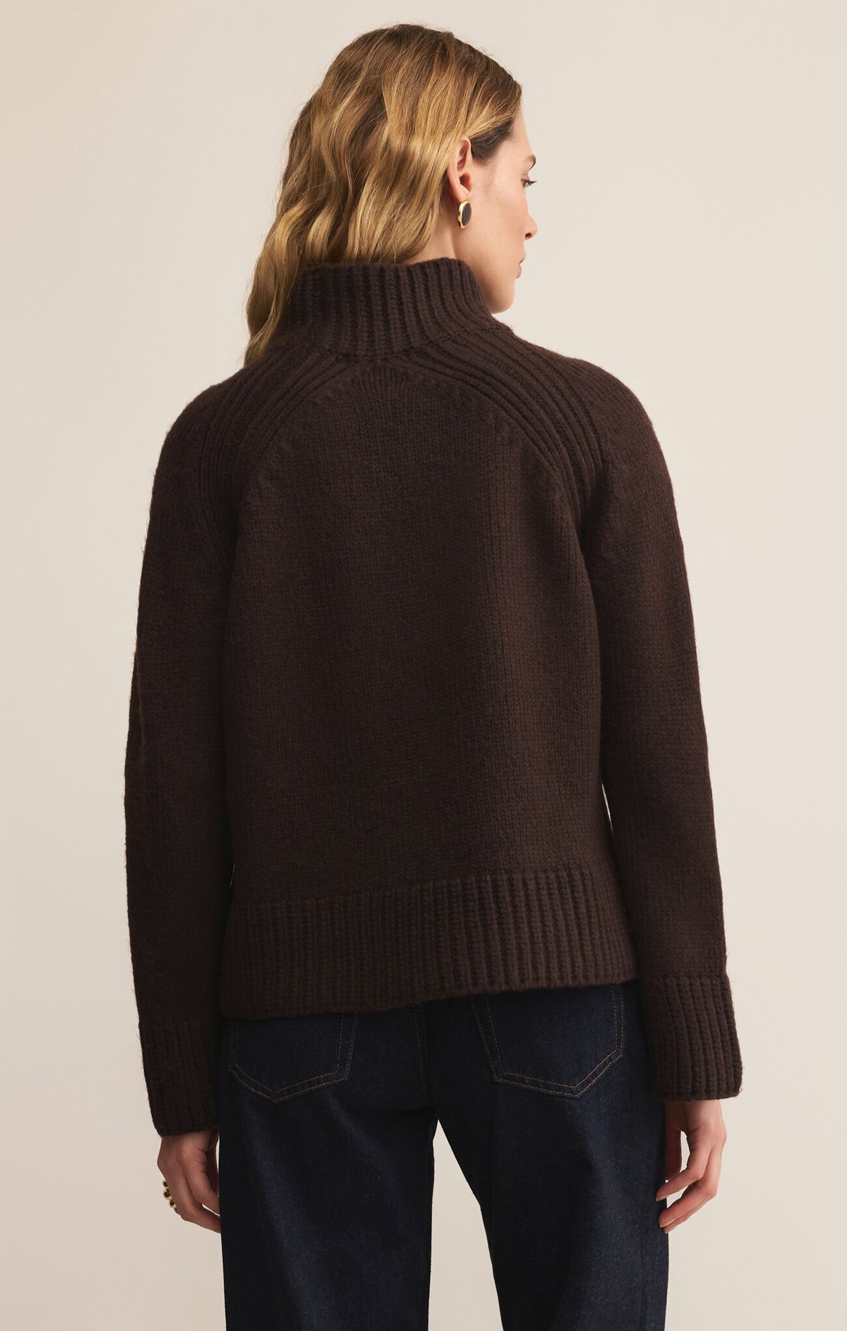 Z Suppply Emerge Funnel Neck Sweater- Chocolate Cherry-Hand In Pocket