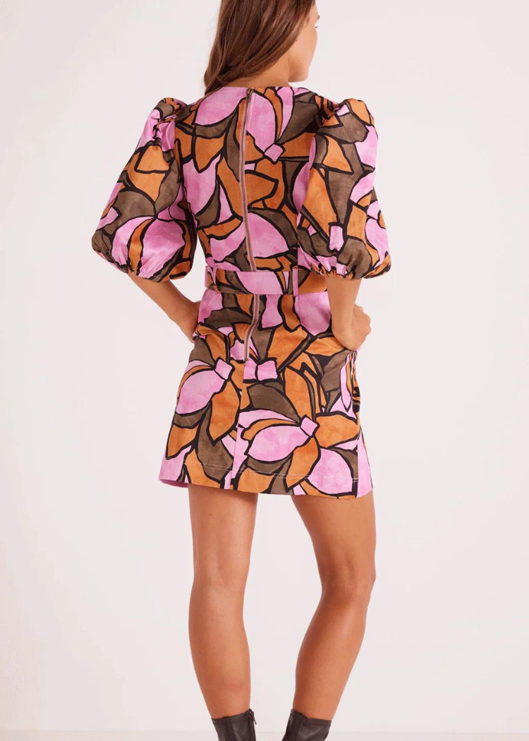 Mink Pink Lorna Belted Mini Dress - Abstract-Hand In Pocket
